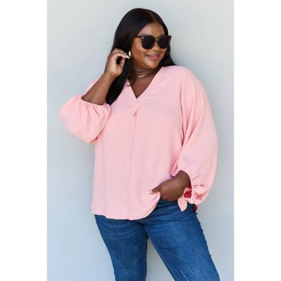 ODDI Peach V-Neck Balloon Puffy Sleeve Blouse Plus 3X New - Picture 3 of 5